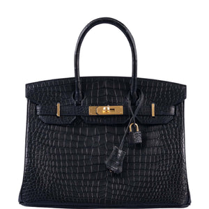 HermesBirkin 30 Matte Black Porosus Crocodile Gold Hardware