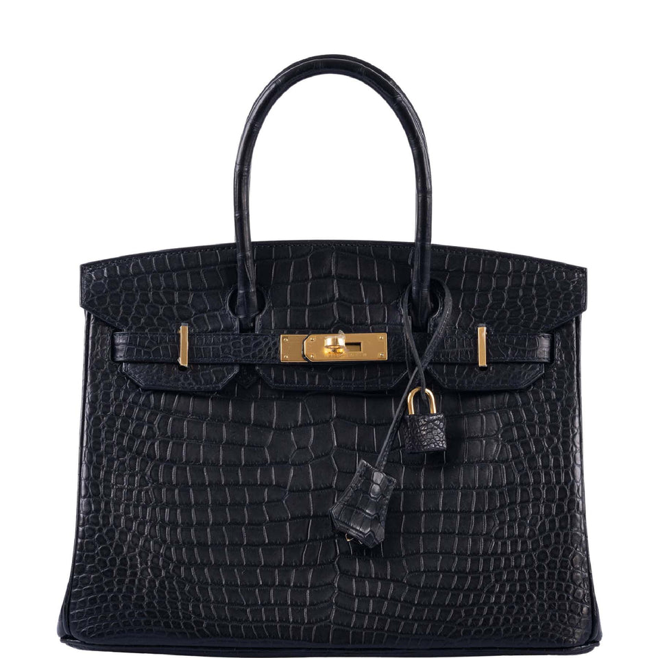 HermesBirkin 30 Matte Black Porosus Crocodile Gold Hardware