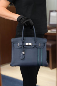Hermes Birkin 30 Officier Bleu Nuit and Vert Cypress Togo Palladium Hardware