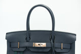 Hermes Birkin 30 Officier Bleu Nuit and Vert Cypress Togo Palladium Hardware