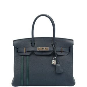 Hermes Birkin 30 Officier Bleu Nuit and Vert Cypress Togo Palladium Hardware