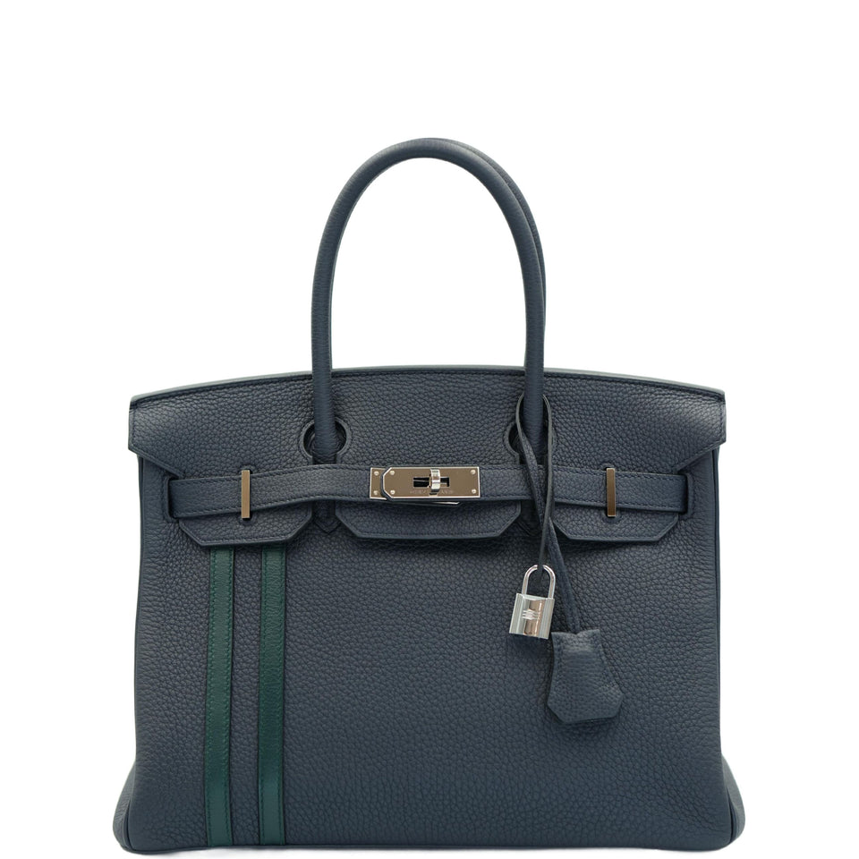 Hermes Birkin 30 Officier Bleu Nuit and Vert Cypress Togo Palladium Hardware
