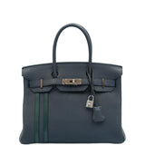 Hermes Birkin 30 Officier Bleu Nuit and Vert Cypress Togo Palladium Hardware