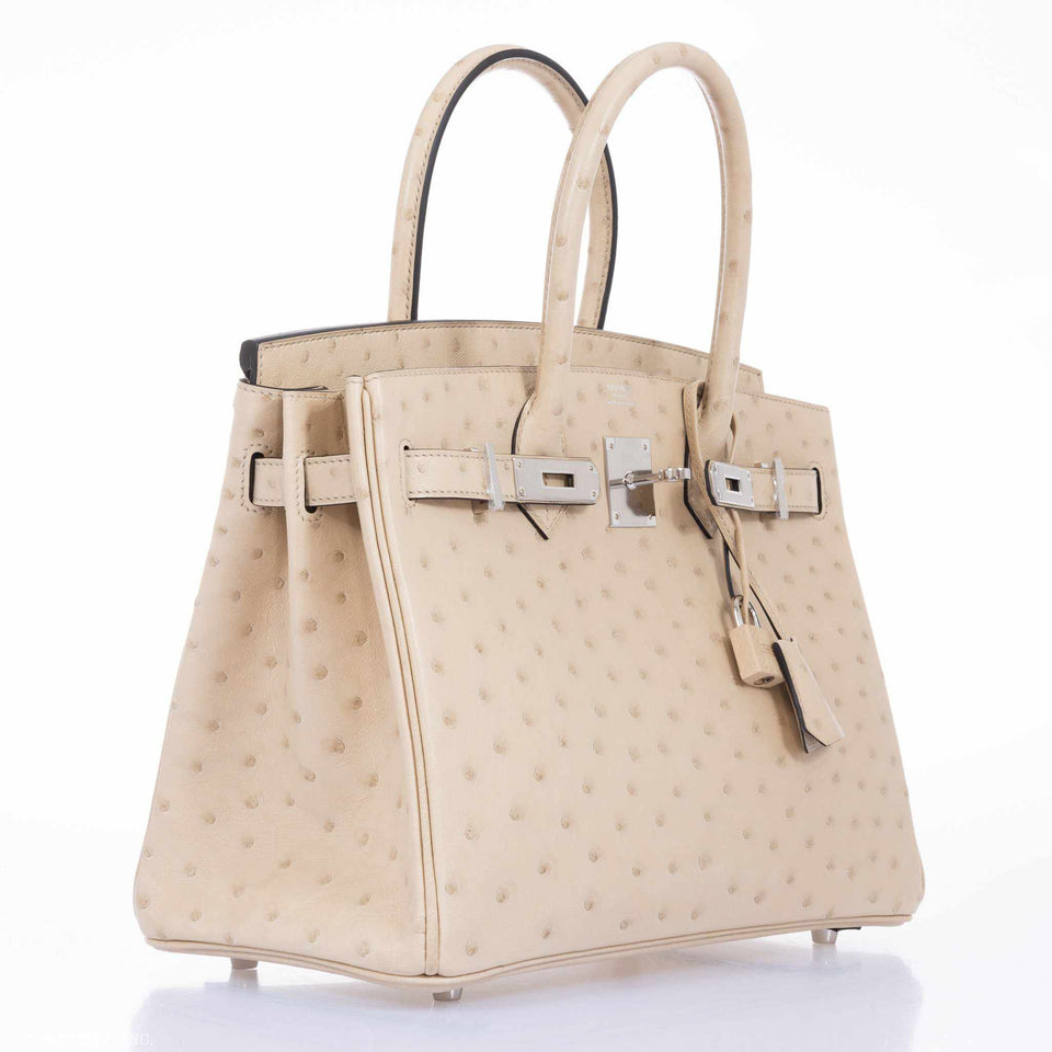 HermesBirkin 30 Parchemin Ostrich Palladium Hardware - 2020, Y