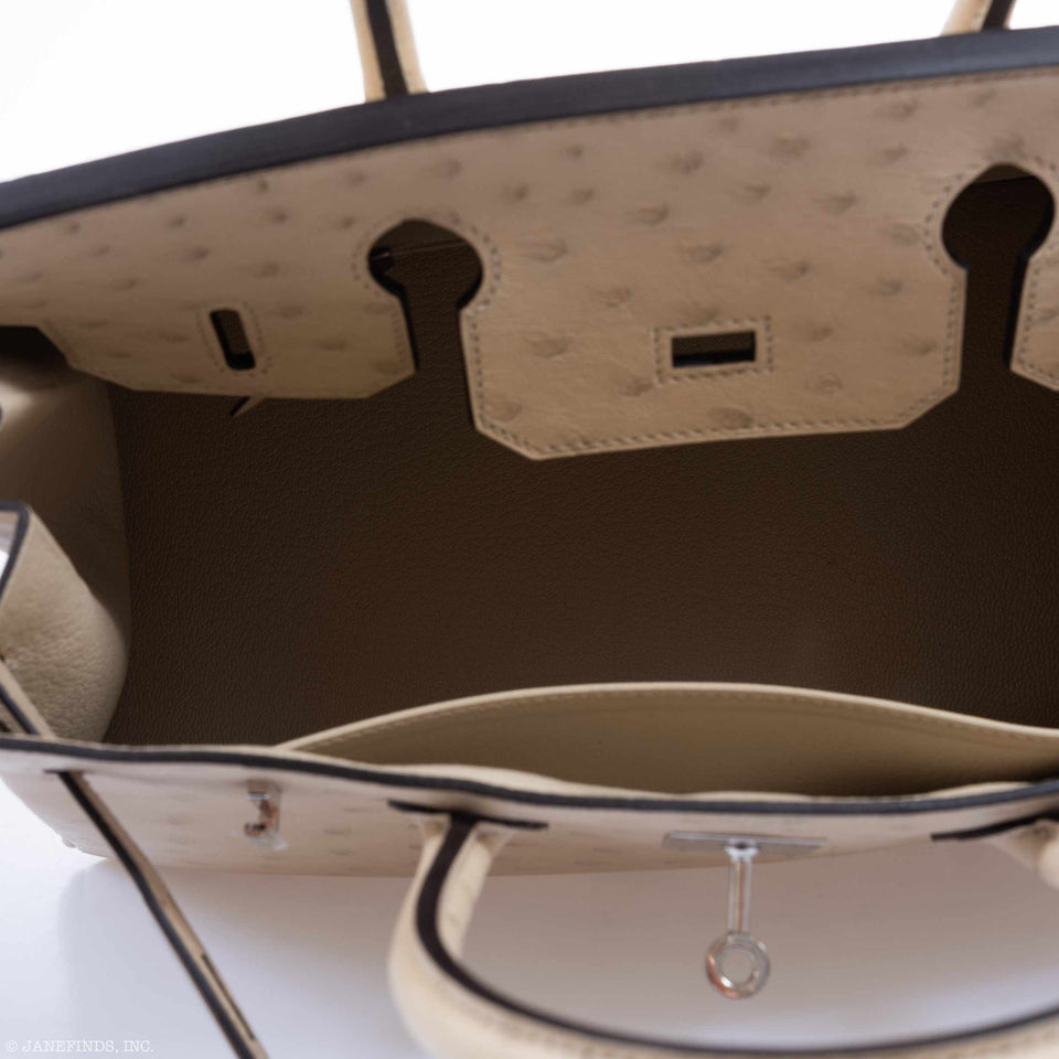 Hermes Birkin 30 Parchemin Ostrich Palladium Hardware
