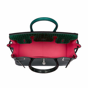 HermesBirkin 30 "Patchwork" Vert Fonce Vert Titen Emerald Chevre Clemence Box Calf Porosus Crocodile Palladium Hardware