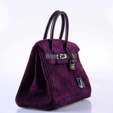 HermesBirkin 30 Raisin Veau Doblis Suede & Swift Palladium Hardware