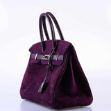 HermesBirkin 30 Raisin Veau Doblis Suede & Swift Palladium Hardware
