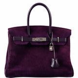 HermesBirkin 30 Raisin Veau Doblis Suede & Swift Palladium Hardware