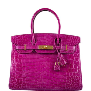 HermesBirkin 30 Rose Scheherazade Shiny Niloticus Crocodile Gold Hardware