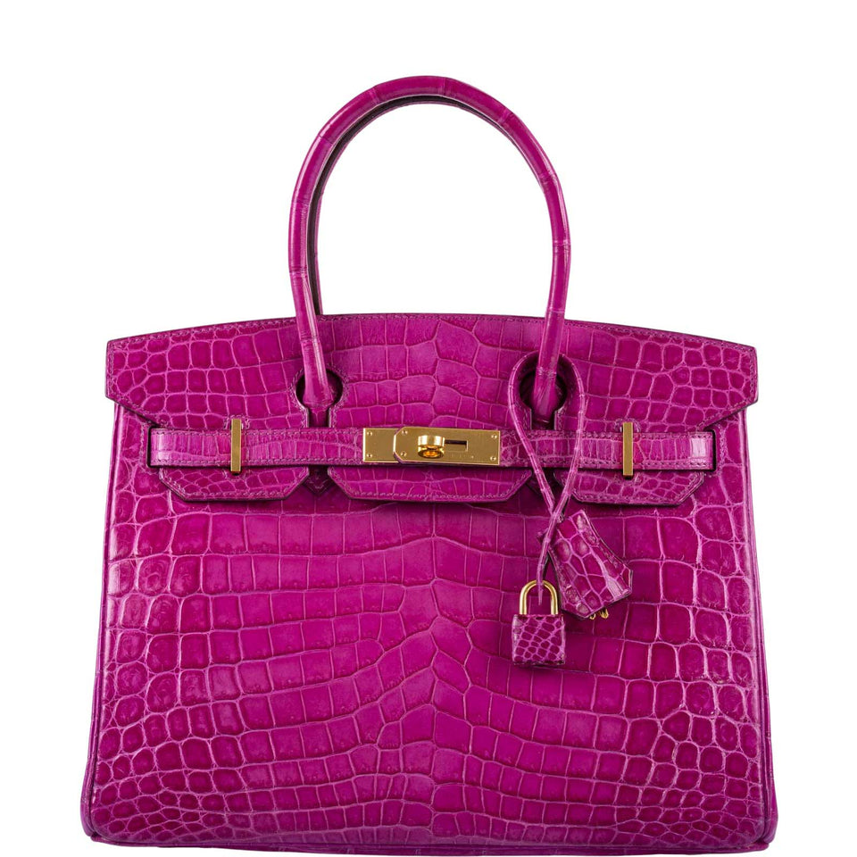 HermesBirkin 30 Rose Scheherazade Shiny Niloticus Crocodile Gold Hardware