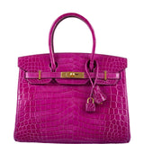 HermesBirkin 30 Rose Scheherazade Shiny Niloticus Crocodile Gold Hardware