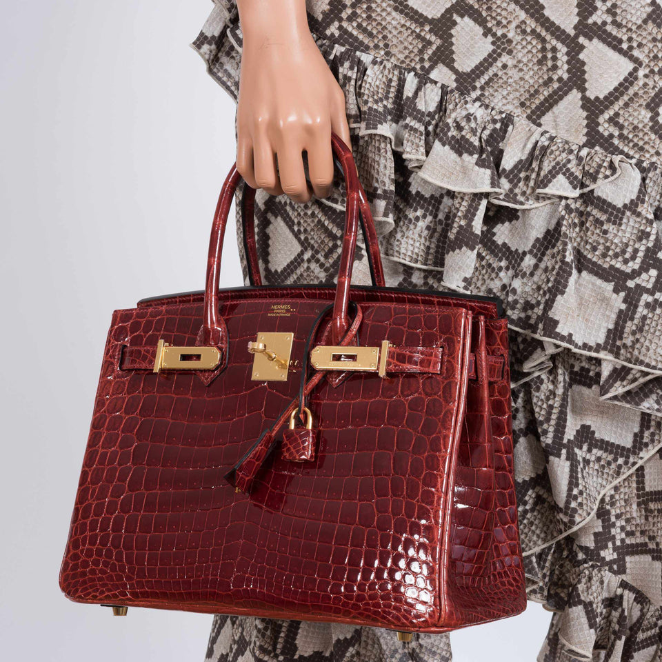 HermesBirkin 30 Rouge H Niloticus Crocodile Gold Hardware