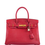 HermesBirkin 30 Rouge Vif Ardenne with Gold Hardware