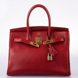 HermesBirkin 30 Rouge Vif Ardennes Gold Hardware - Square E