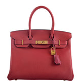 HermesBirkin 30 Rouge Vif Togo with Gold Hardware
