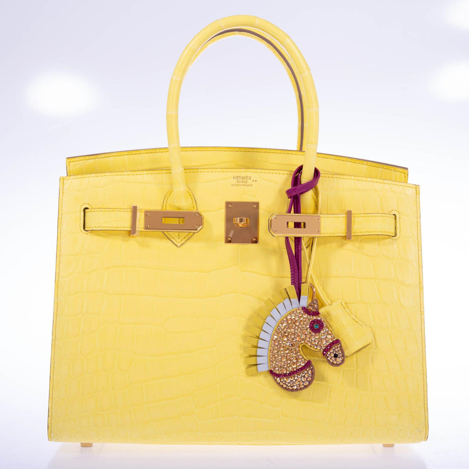 HermesBirkin 30 Sellier Jaune Citron Matte Niloticus Crocodile Gold Hardware
