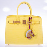HermesBirkin 30 Sellier Jaune Citron Matte Niloticus Crocodile Gold Hardware