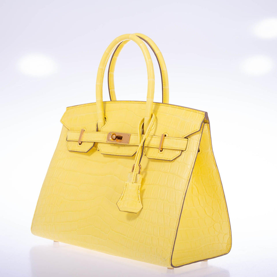 HermesBirkin 30 Sellier Jaune Citron Matte Niloticus Crocodile Gold Hardware