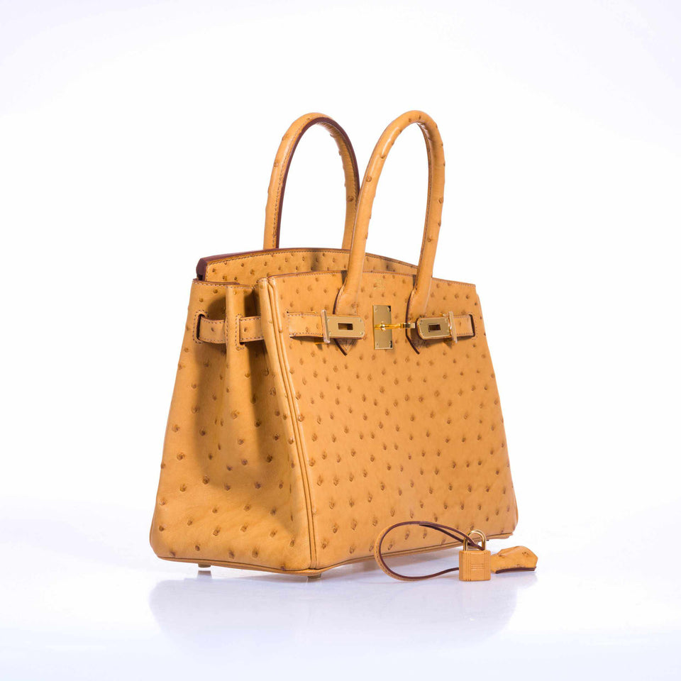HermesBirkin 30 Tabac Camel Ostrich Gold Hardware