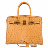 HermesBirkin 30 Tabac Camel Ostrich Gold Hardware