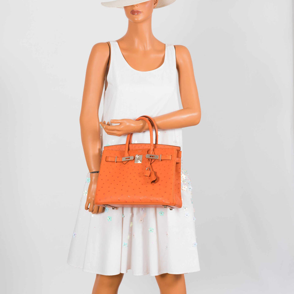 HermesBirkin 30 Tangerine Ostrich Palladium Hardware