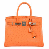 HermesBirkin 30 Tangerine Ostrich Palladium Hardware
