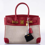 HermesBirkin 30 Toile & Rouge Vif Courchevel Leather Gold Hardware