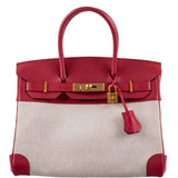 HermesBirkin 30 Toile & Rouge Vif Courchevel Leather Gold Hardware