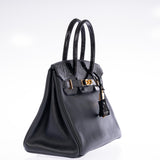 Hermes Birkin 30 Touch Black Shiny Niloticus Crocodile and Novillo Gold Hardware