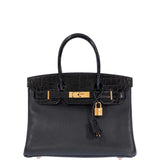 Hermes Birkin 30 Touch Black Shiny Niloticus Crocodile and Novillo Gold Hardware