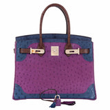 HermesBirkin 30 Tri Color Ostrich Violine Blue De Malt And Marron Palladium Hardware