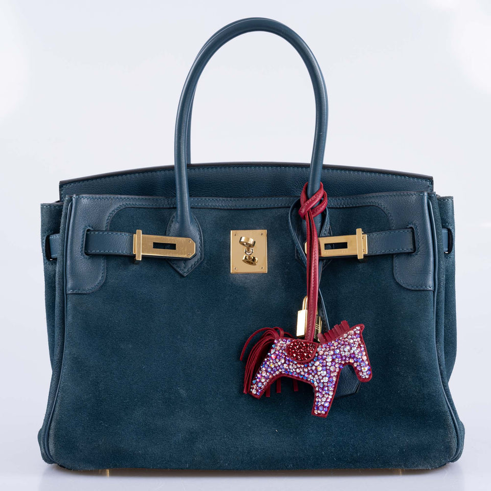 Hermes Birkin 30 Veau Doblis Swift Grizzly Bleu Tempete Permabrass Hardware