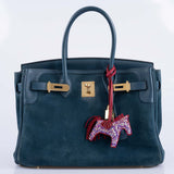 Hermes Birkin 30 Veau Doblis Swift Grizzly Bleu Tempete Permabrass Hardware