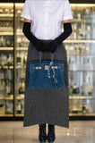 Hermes Birkin 30 Veau Doblis Swift Grizzly Bleu Tempete Permabrass Hardware