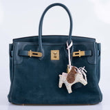 Hermes Birkin 30 Veau Doblis Swift Grizzly Bleu Tempete Permabrass Hardware