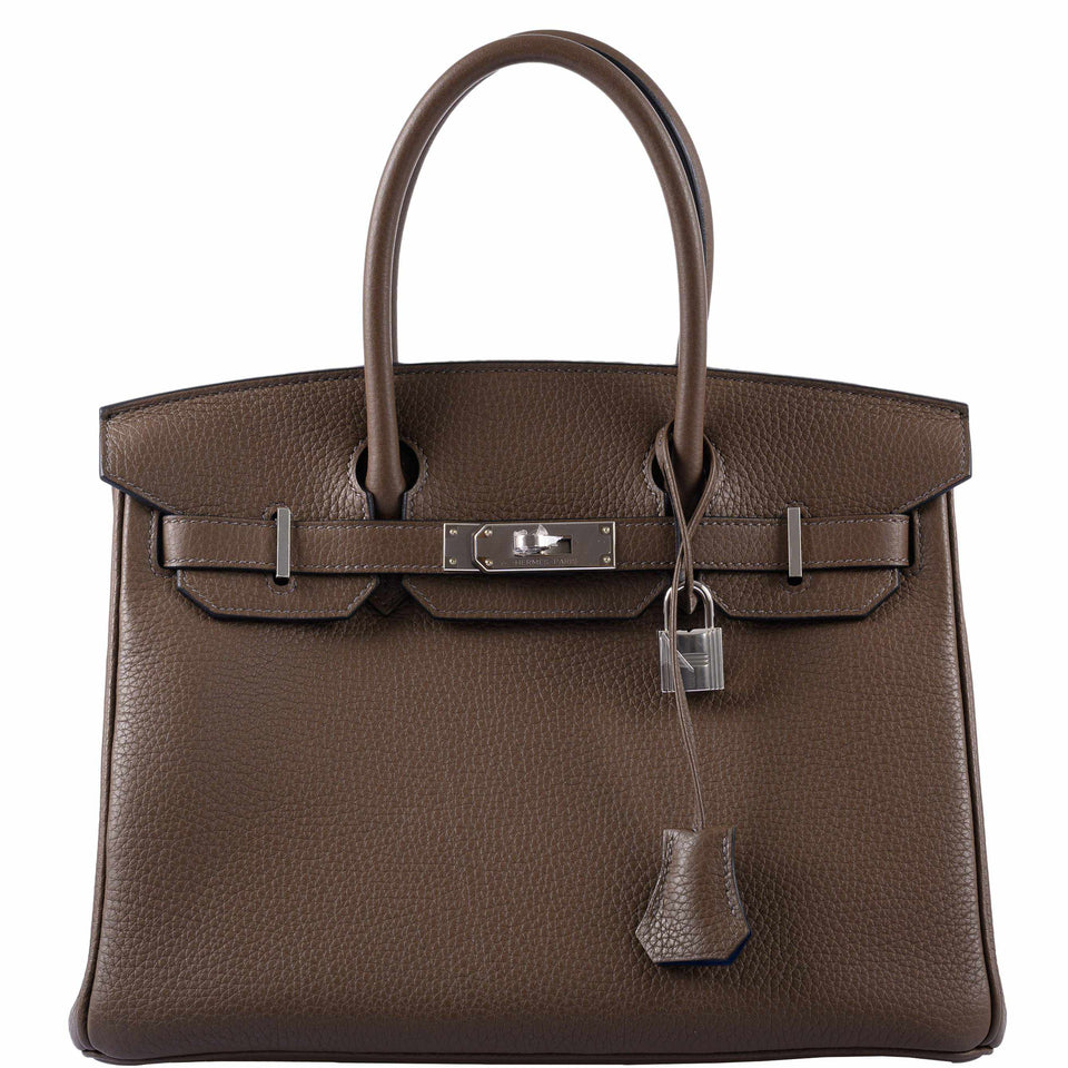 HermesBirkin 30 Verso Taupe & Blue Agate Clemence Palladium Hardware - 2020, Y