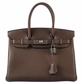 HermesBirkin 30 Verso Taupe & Blue Agate Clemence Palladium Hardware - 2020, Y