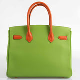 HermesBirkin 30 Vert Cru & Orange H Gulliver Leather Gold Hardware