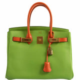 HermesBirkin 30 Vert Cru & Orange H Gulliver Leather Gold Hardware