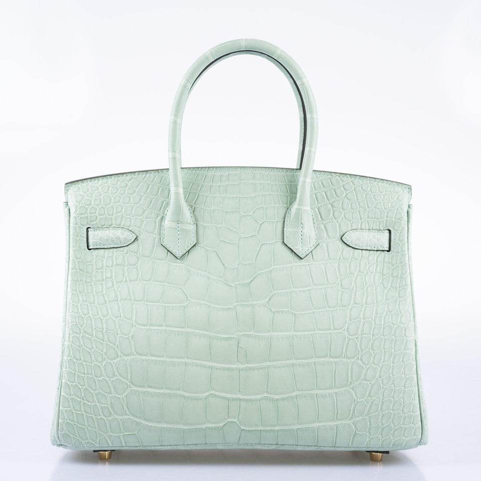 HermesBirkin 30 Vert D’eau Matte Alligator with Gold Hardware