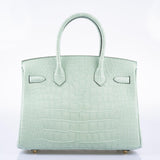 HermesBirkin 30 Vert D’eau Matte Alligator with Gold Hardware