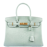 HermesBirkin 30 Vert D’eau Matte Alligator with Gold Hardware