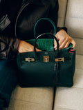 HermesBirkin 30 Vert Emerald Porosus Crocodile, Vert Titien and Rose Azalée Patchwork Palladium Hardware
