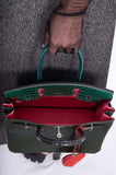 HermesBirkin 30 Vert Emeraude Porosus Crocodile, Vert Titien Multi-Leather & Rose Azalée Patchwork Palladium Hardware