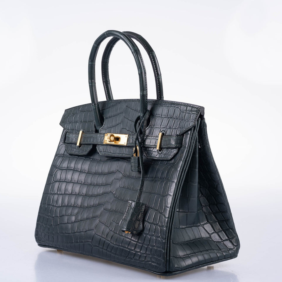 Hermes Birkin 30 Vert Foncé Matte Niloticus Crocodile Gold Hardware
