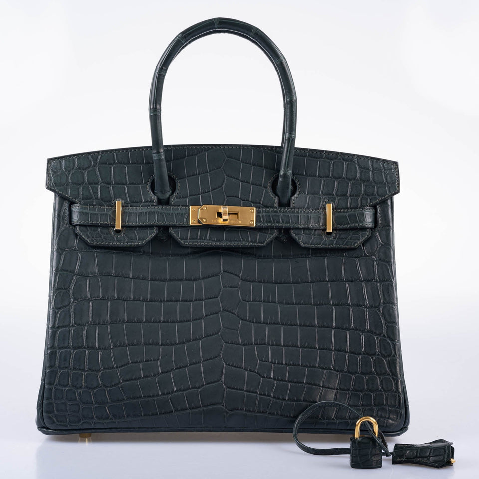 Hermes Birkin 30 Vert Foncé Matte Niloticus Crocodile Gold Hardware