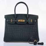 Hermes Birkin 30 Vert Foncé Matte Niloticus Crocodile Gold Hardware