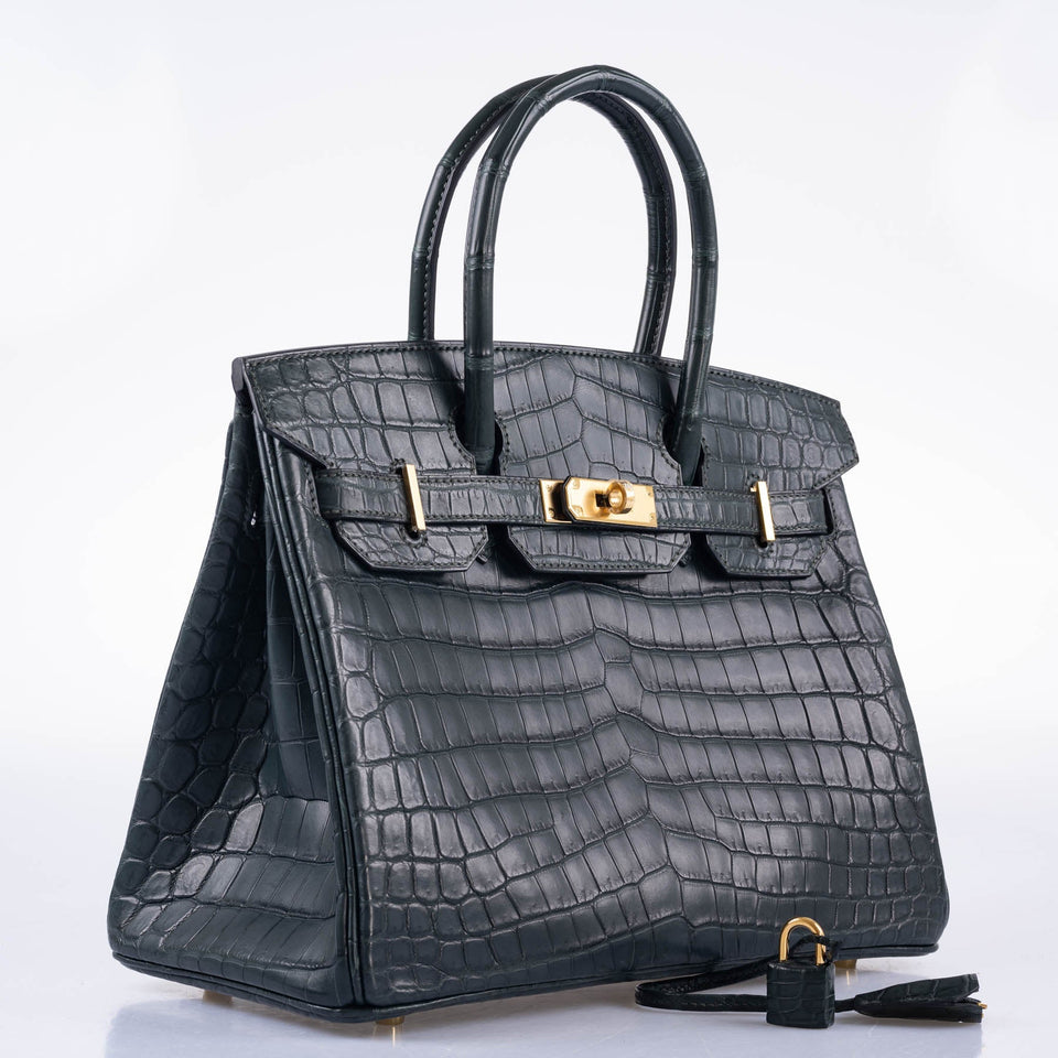 Hermes Birkin 30 Vert Foncé Matte Niloticus Crocodile Gold Hardware