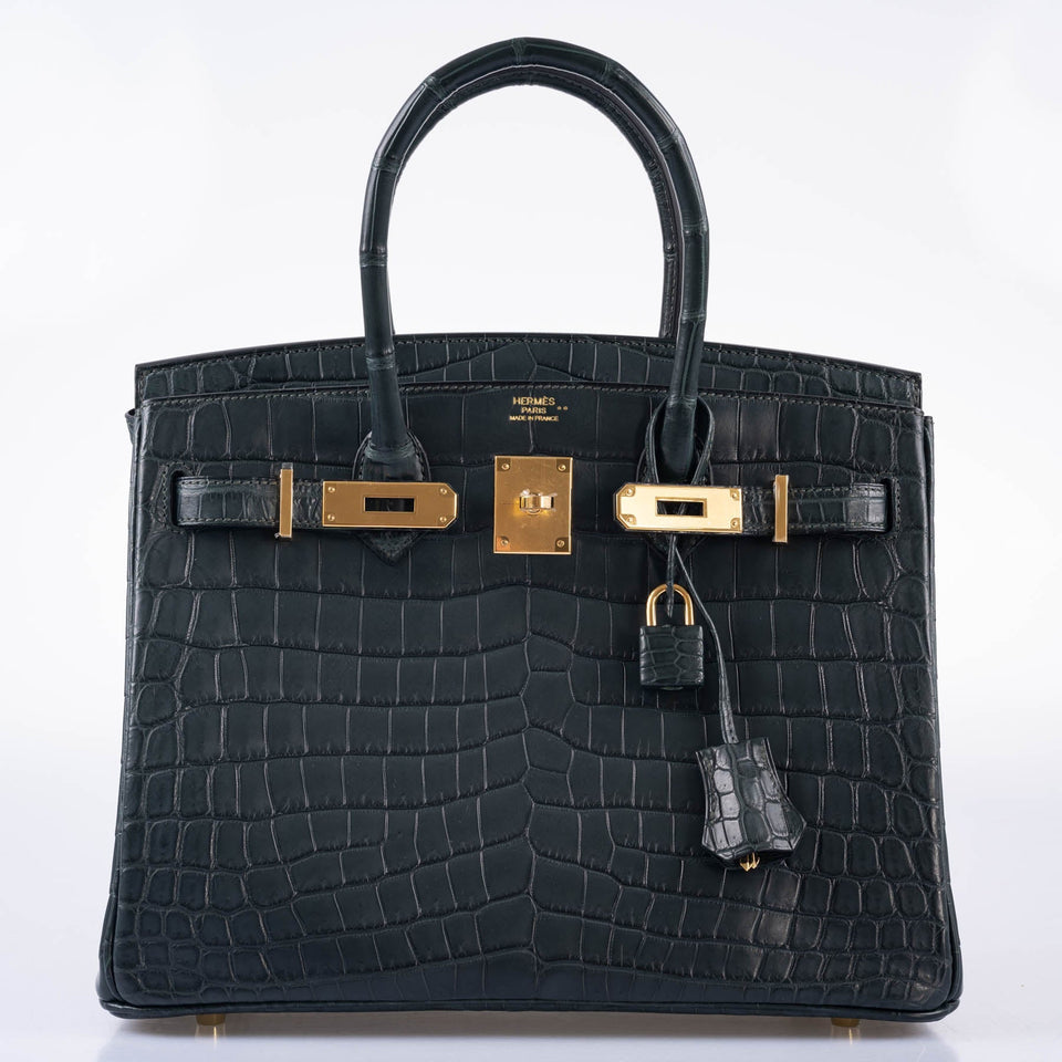 Hermes Birkin 30 Vert Foncé Matte Niloticus Crocodile Gold Hardware